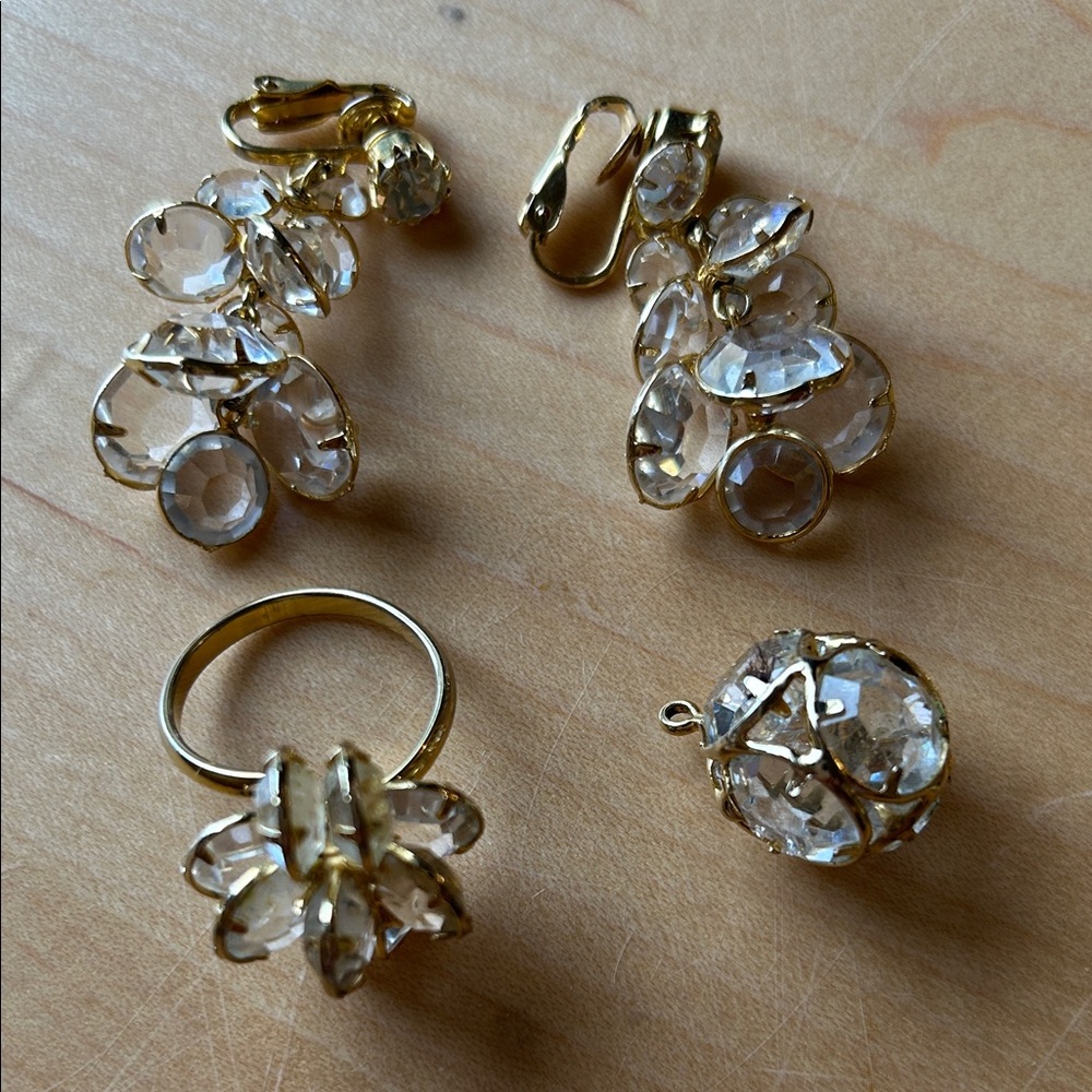 Jewelry Set clip on earrings, ring and charm